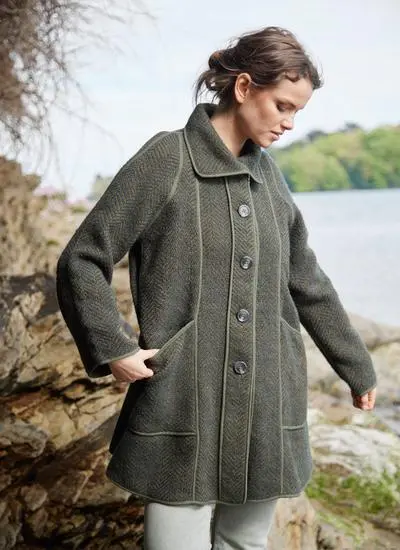 Maureen Herringbone Swing Wool Coat 